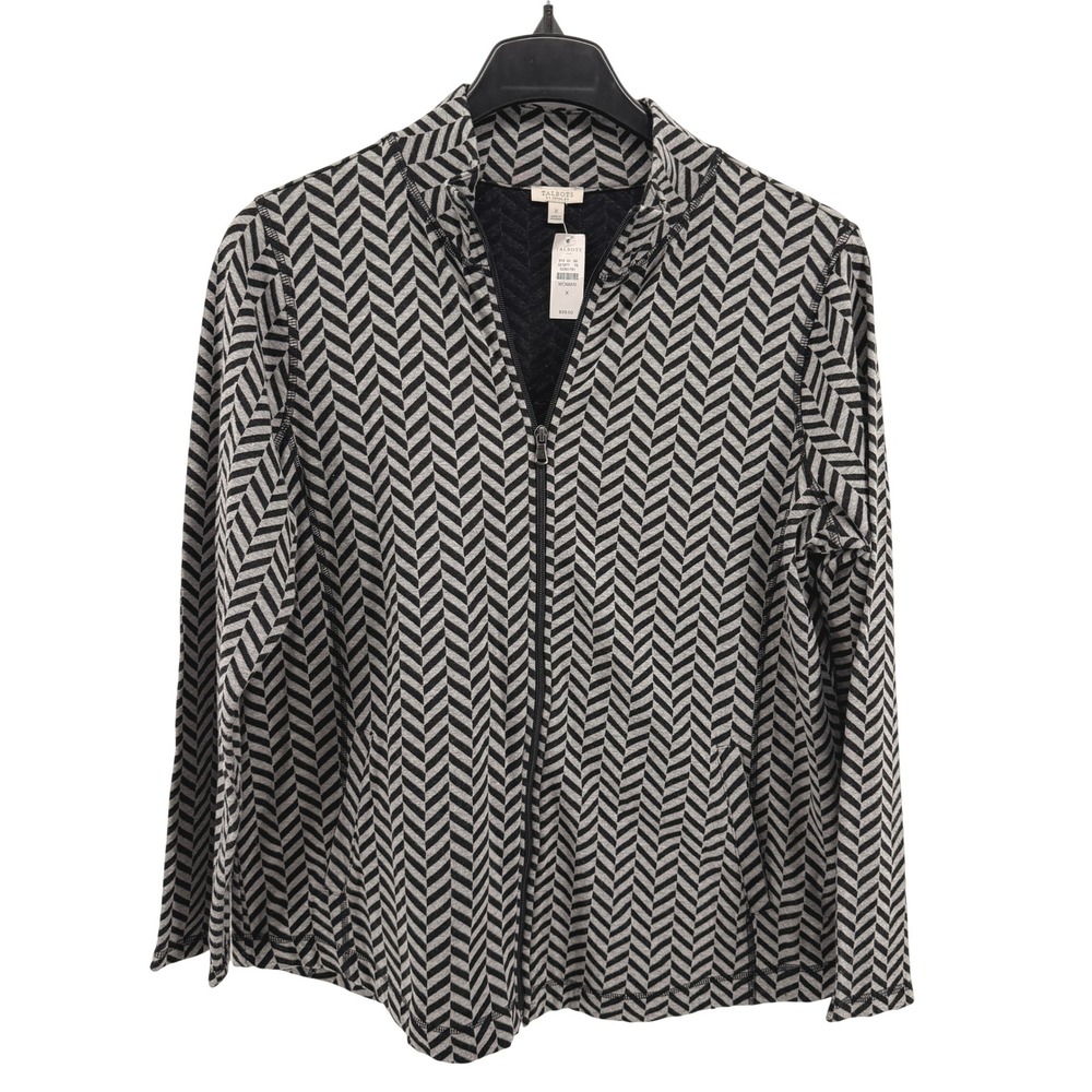 NEW Talbots Outlet Pocket Jacket Women 1X Jacket Black Gray Herringbone Chevron